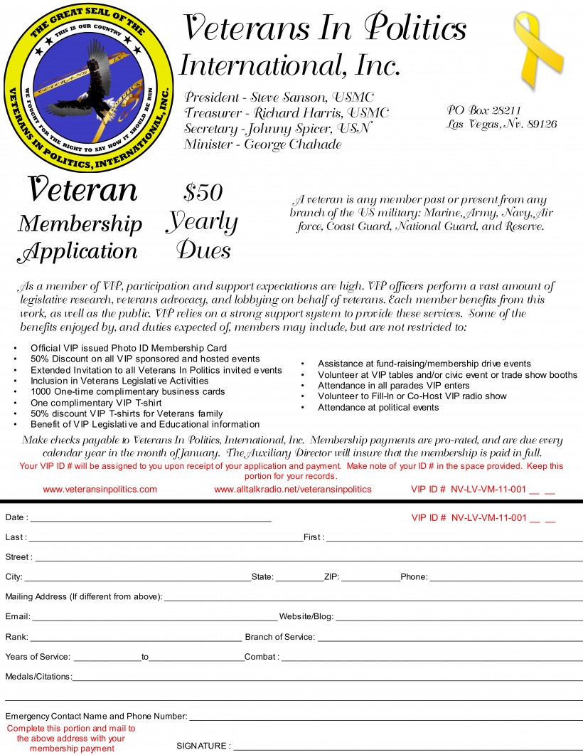  VIPI Veteran Membership Application