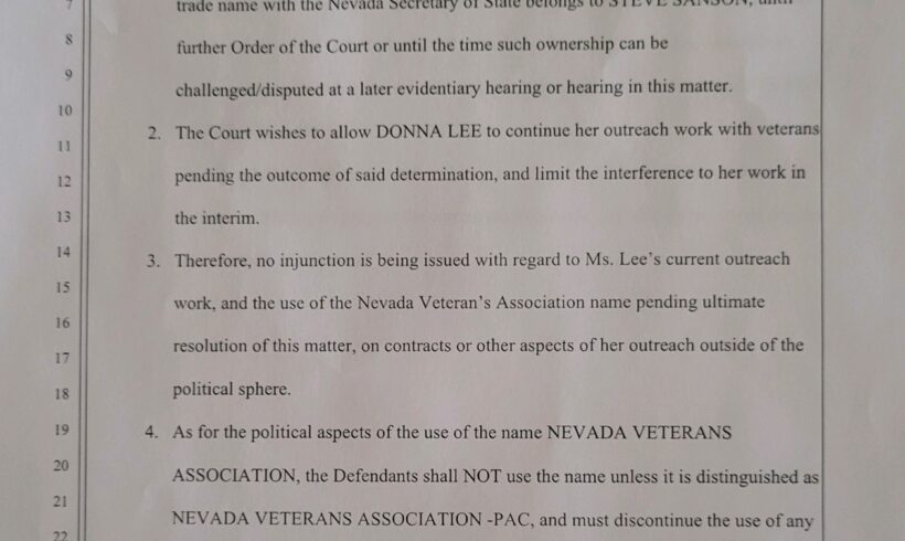 Sanson owns Nevada Veterans Association Judge ordered!